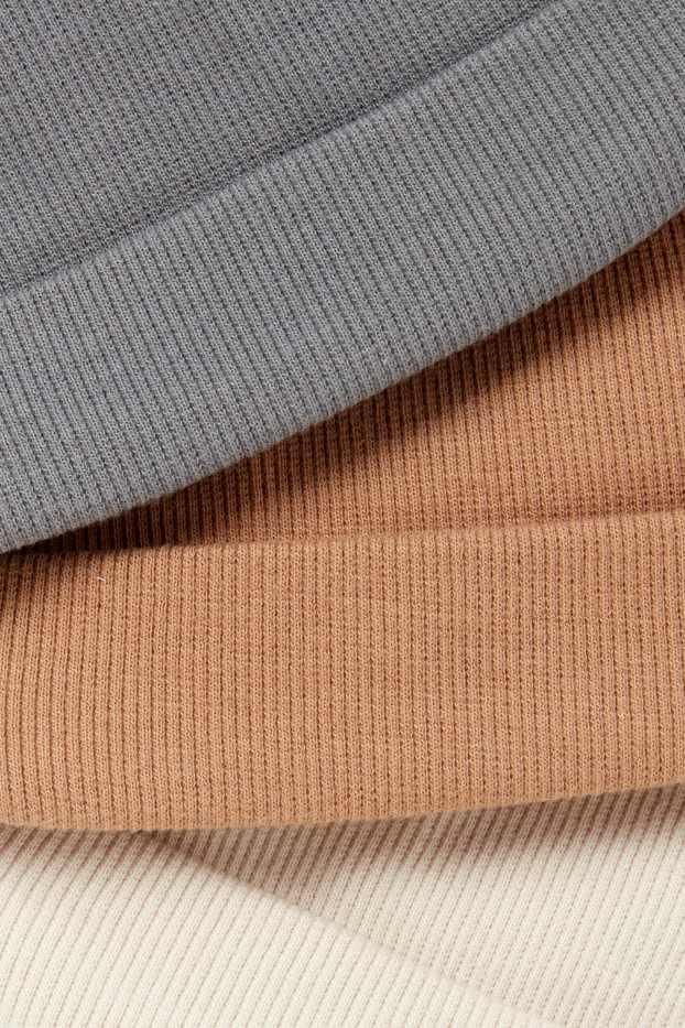 Unisexe - Lot de 3 - bonnet rond pour bébé - finition côtelée - beige