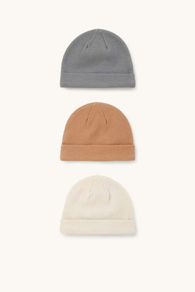 Unisexe - Lot de 3 - bonnet rond pour bébé - finition côtelée - beige