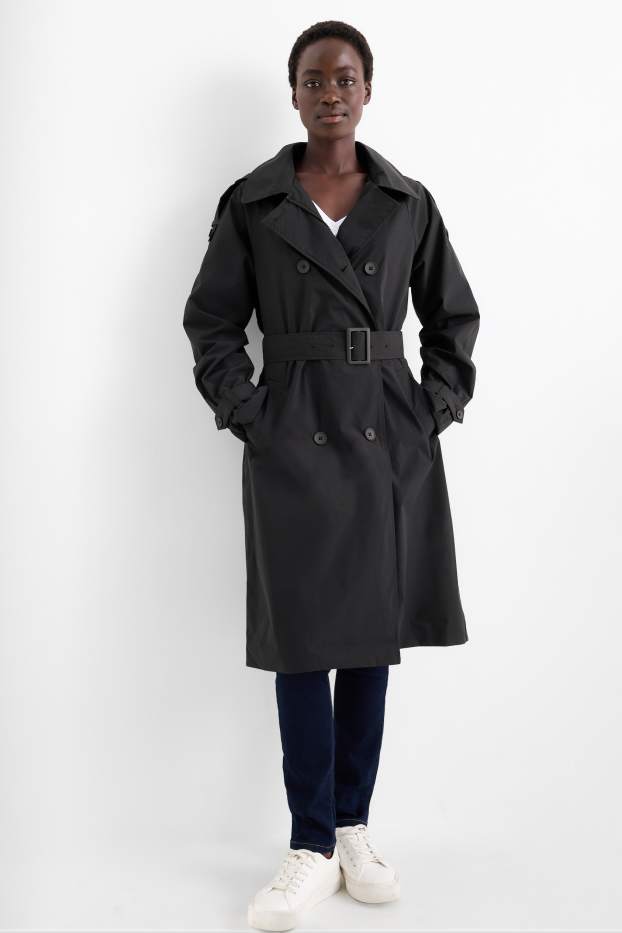 Damen - Funktions-Trenchcoat - schwarz