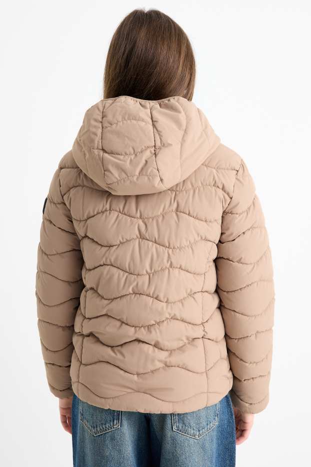 Děti - dívky - Prošívaná bunda s kapucí - z vodoodpudivého materiálu - béžová