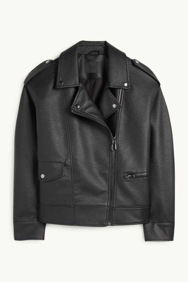 Femei - Jachetă de motociclist - imitație de piele - negru