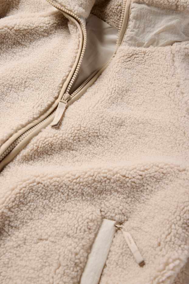 Women - Technical teddy fur jacket - lined - light beige
