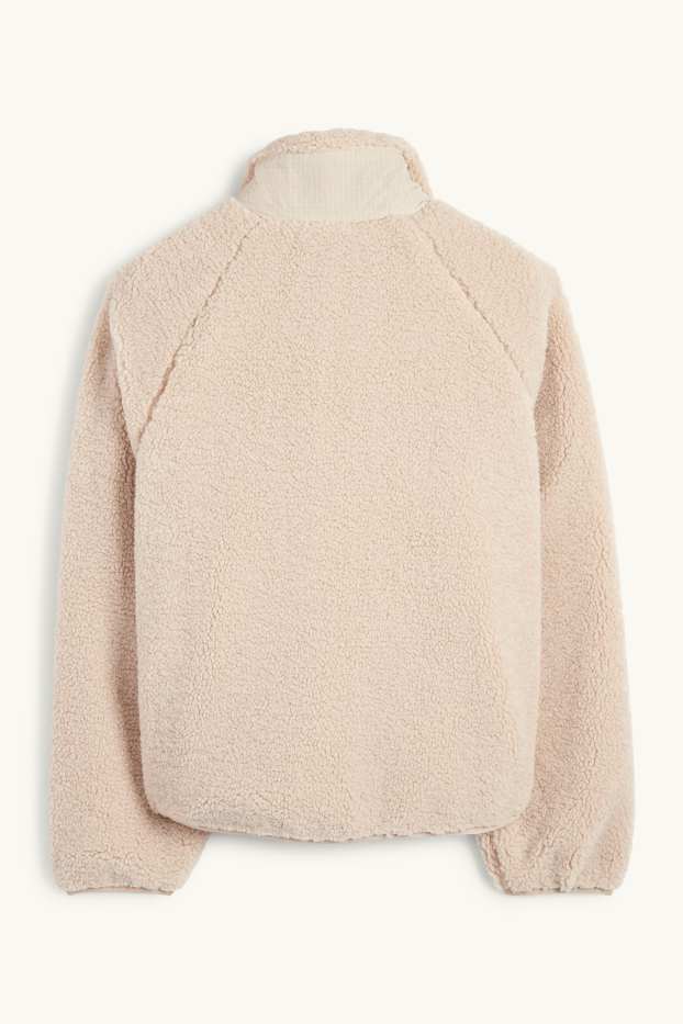 Women - Technical teddy fur jacket - lined - light beige