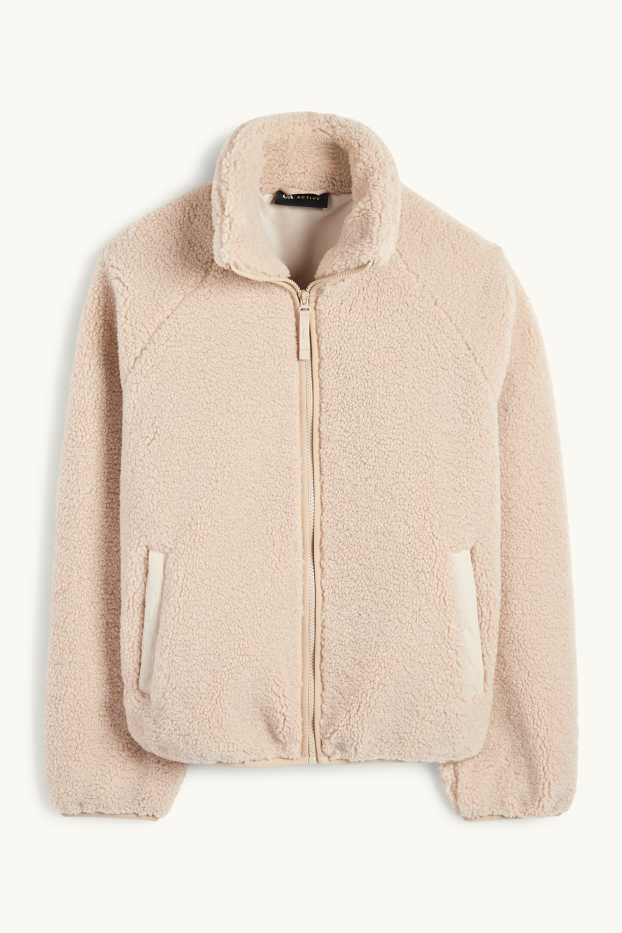 Women - Technical teddy fur jacket - lined - light beige