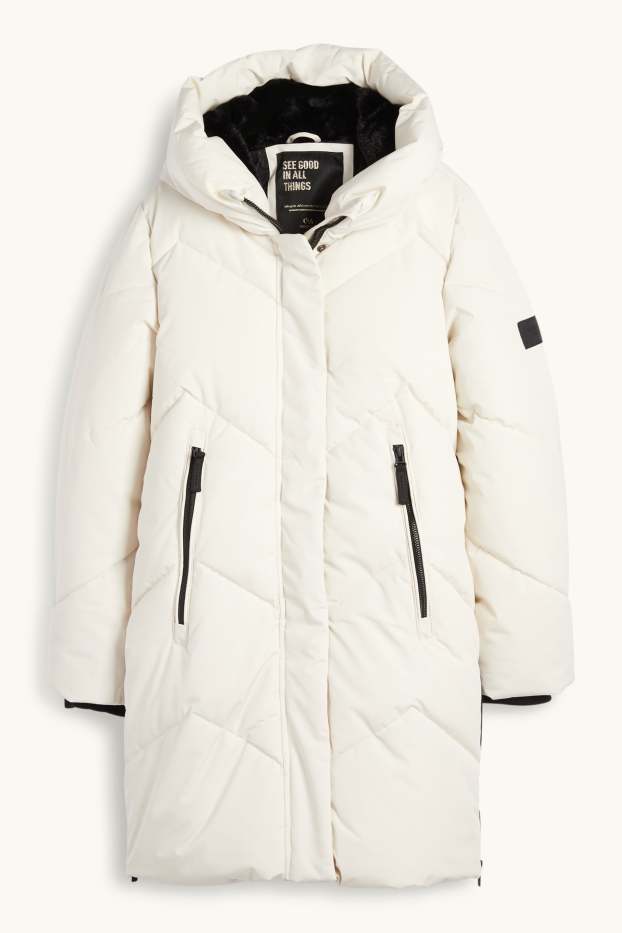 Děti - dívky - Prošívaný kabát s kapucí - z vodoodpudivého materiálu - krémově bílá