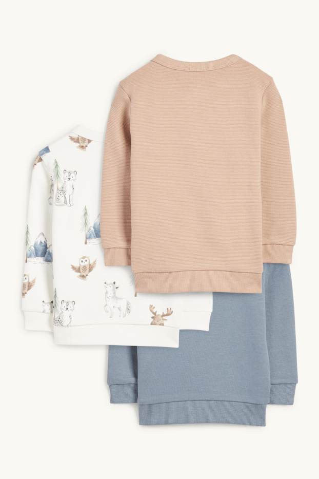 Baby Boys - Multipack of 3 - wild animals - baby sweatshirt - blue / beige