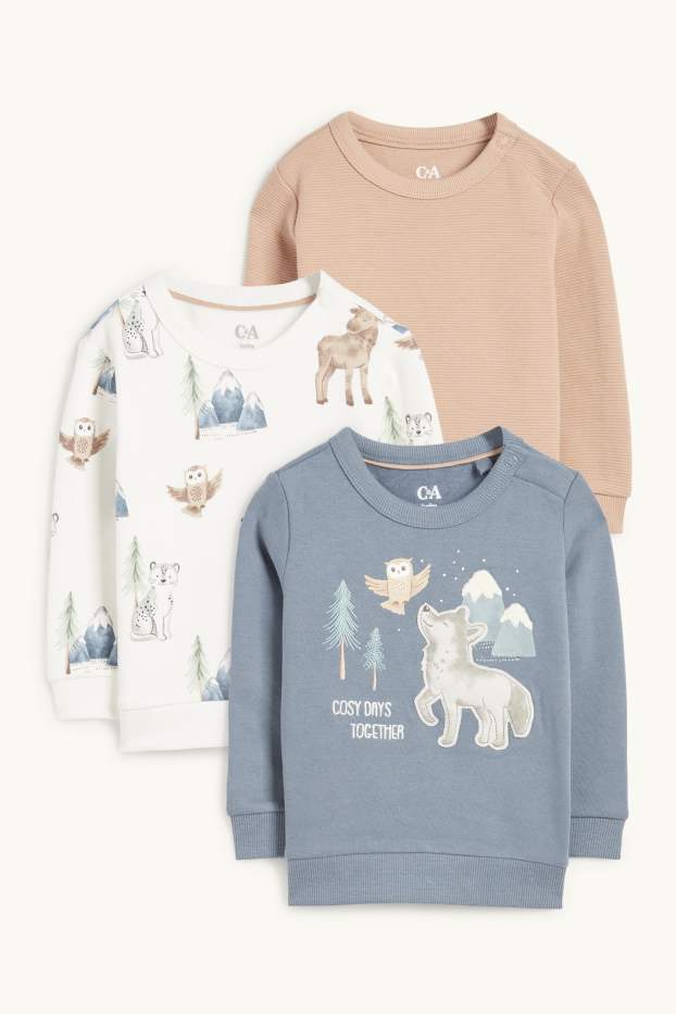 Baby Boys - Multipack of 3 - wild animals - baby sweatshirt - blue / beige