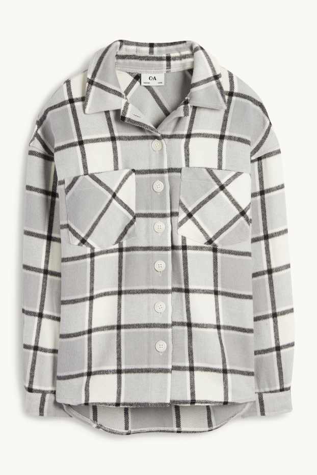 Enfants filles - Veste-chemise en flanelle - à carreaux - gris clair