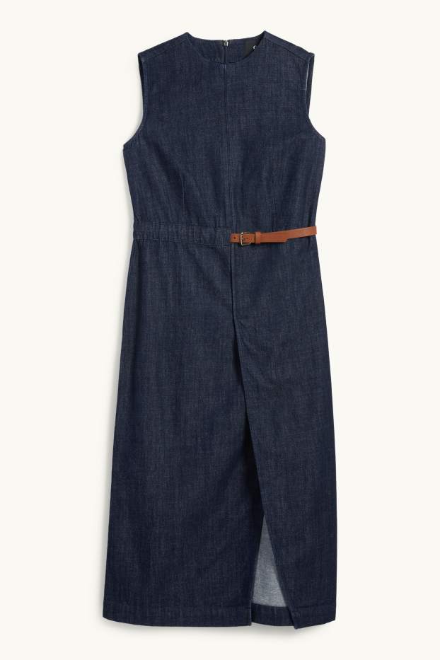 Damen - Jeans-Bodycon-Kleid mit Gürtel - dunkeljeansblau