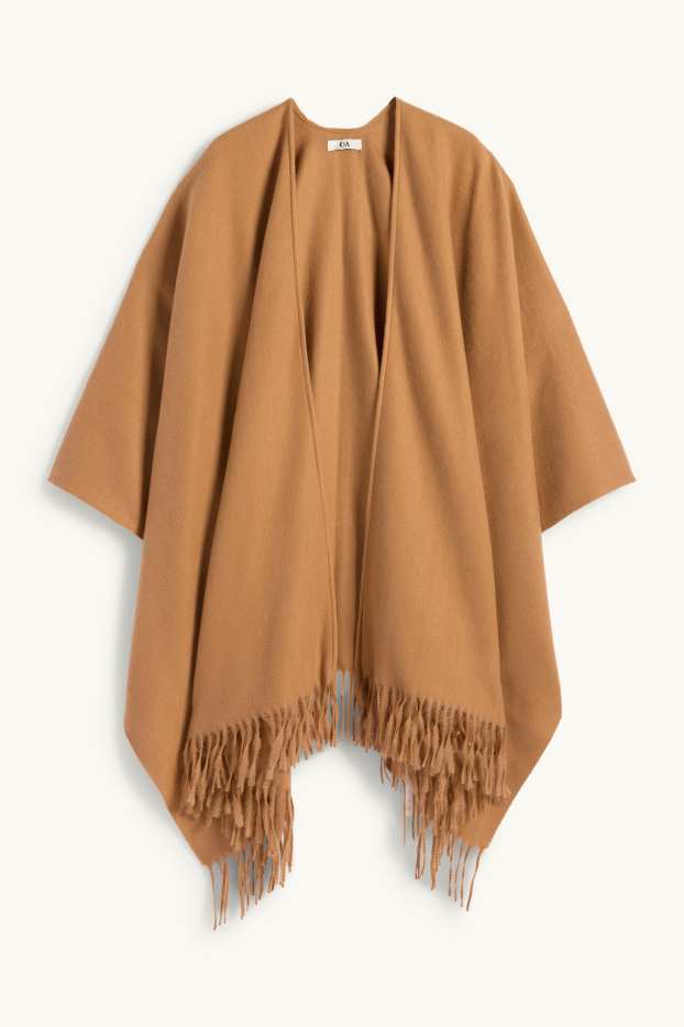 Femmes - Poncho à franges - marron clair