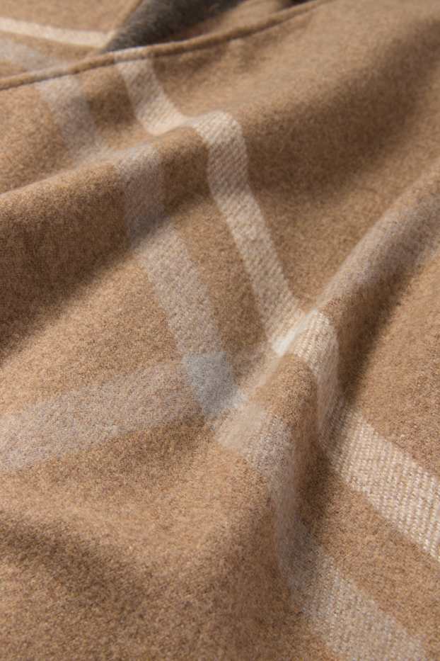 Femmes - Poncho à franges - à carreaux - marron clair