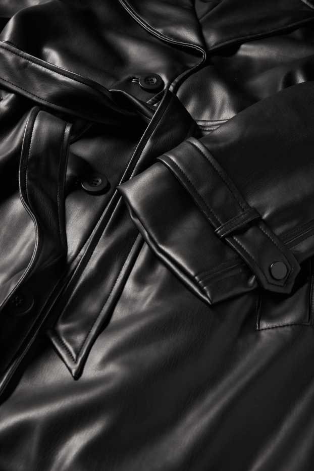 Damen - Mantel - Lederimitat - schwarz