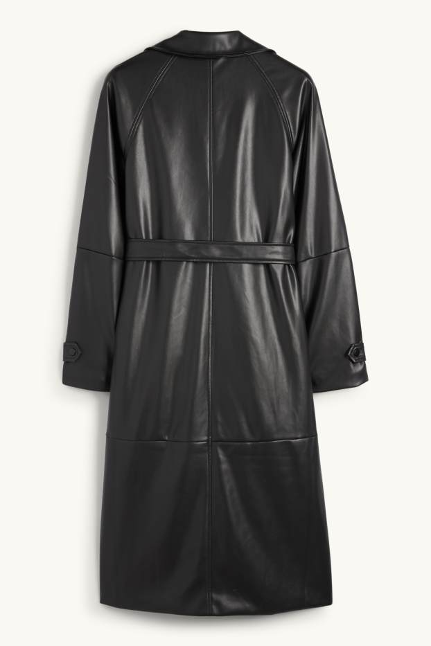 Damen - Mantel - Lederimitat - schwarz