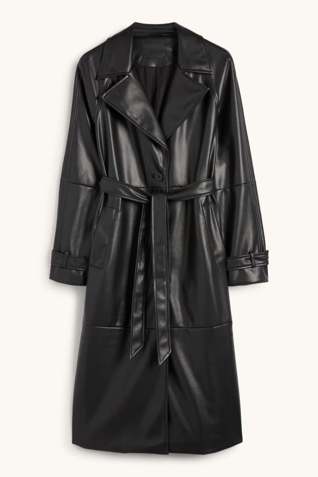 Damen - Mantel - Lederimitat - schwarz