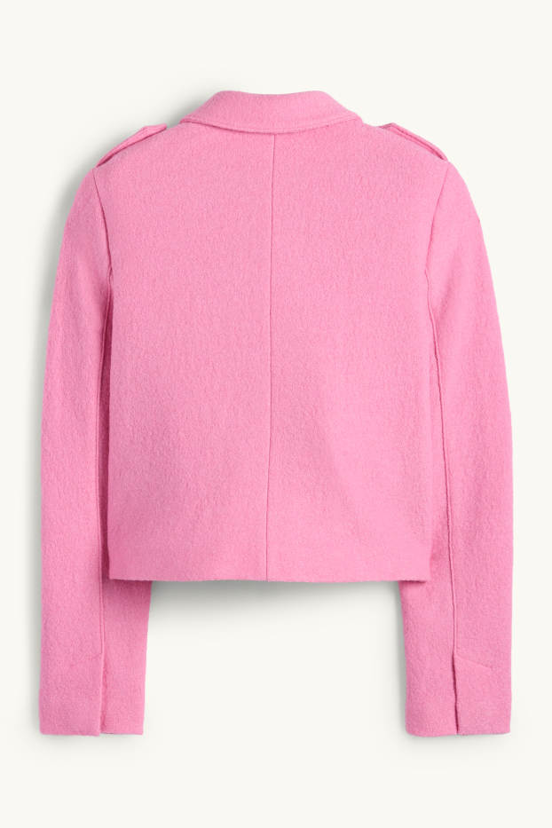 Femmes - Blazer de bureau en finition bouclé - regular fit - laine mélangée - rose