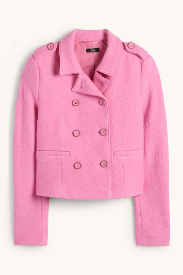 Femmes - Blazer de bureau en finition bouclé - regular fit - laine mélangée - rose