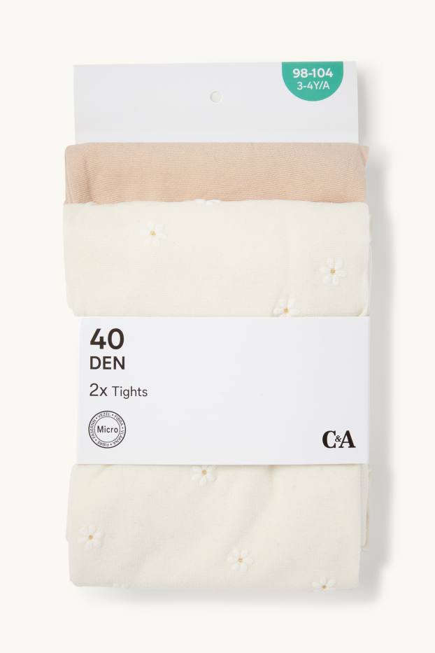 Nena - Paquet de 2 - flors- leotards fins - 40 DEN - blanc/beix