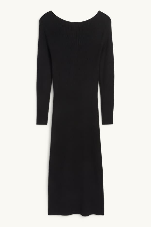Women - Bodycon dress - ribbed - black