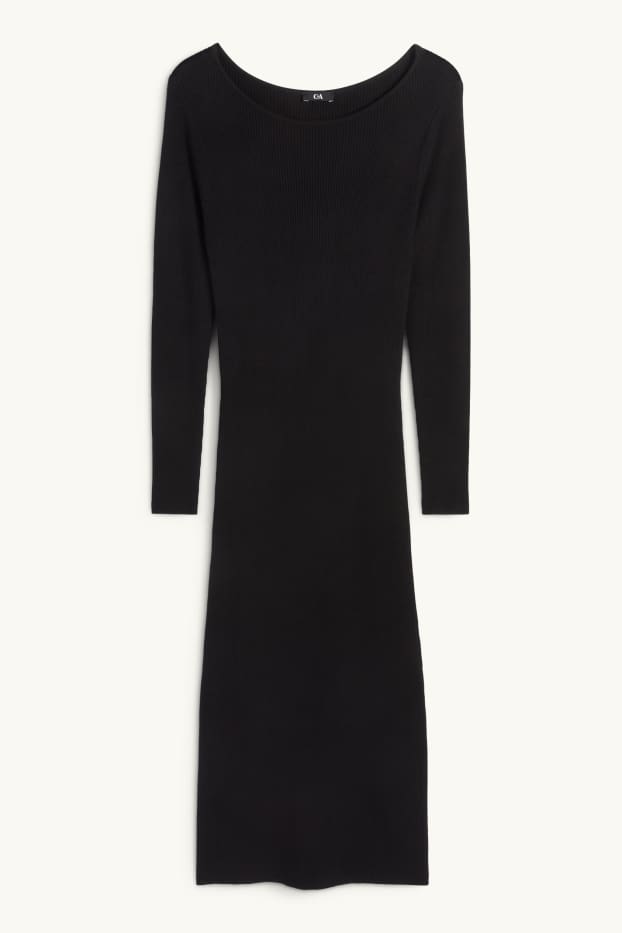 Women - Bodycon dress - ribbed - black