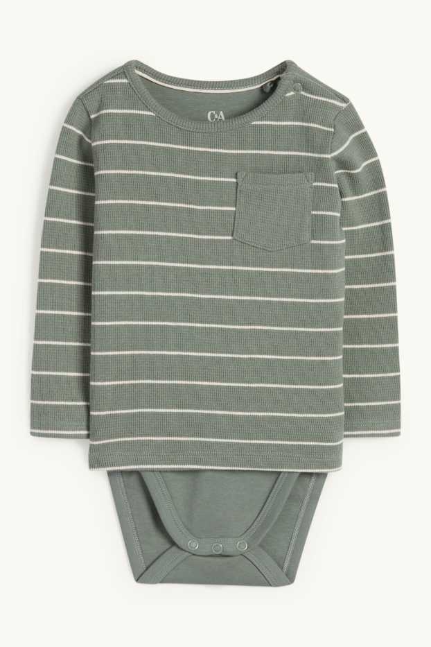 Bébés garçons - Body bébé - look 2-en-1 - à rayures - finition texturée - vert