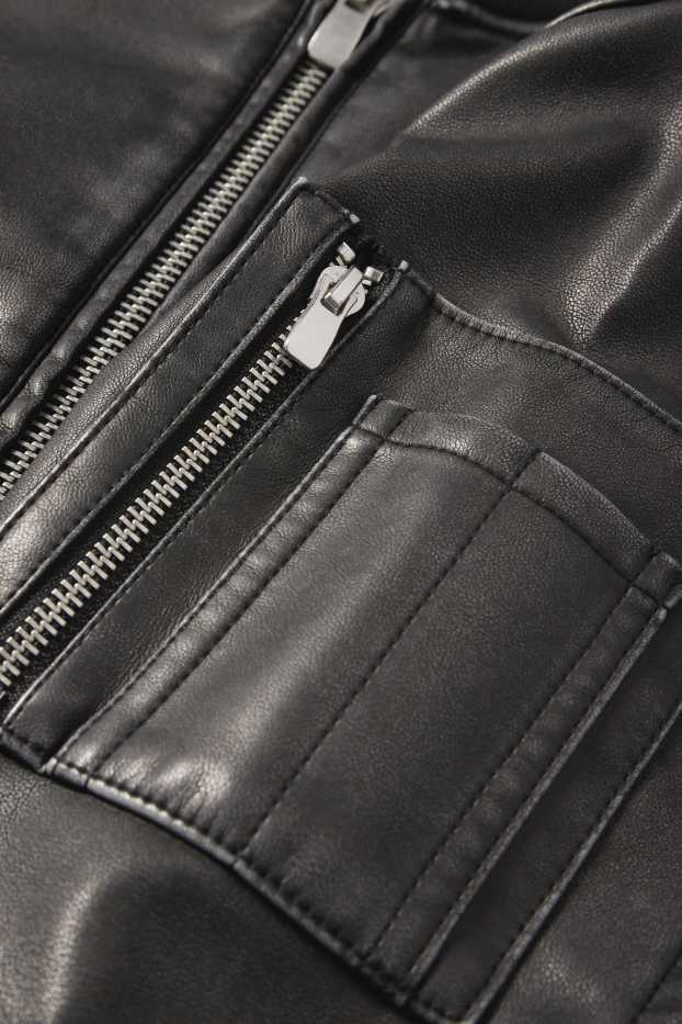 Damen - Bomberjacke - Lederimitat - schwarz