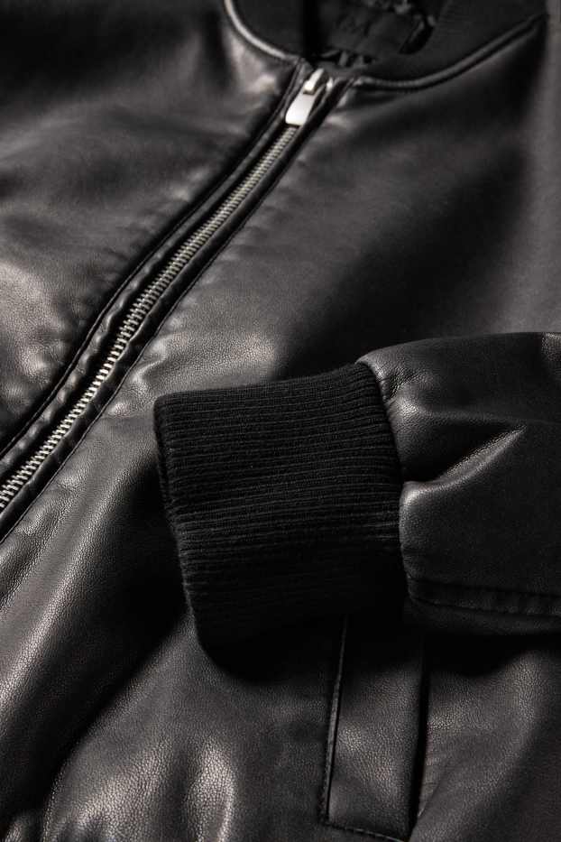 Damen - Bomberjacke - Lederimitat - schwarz