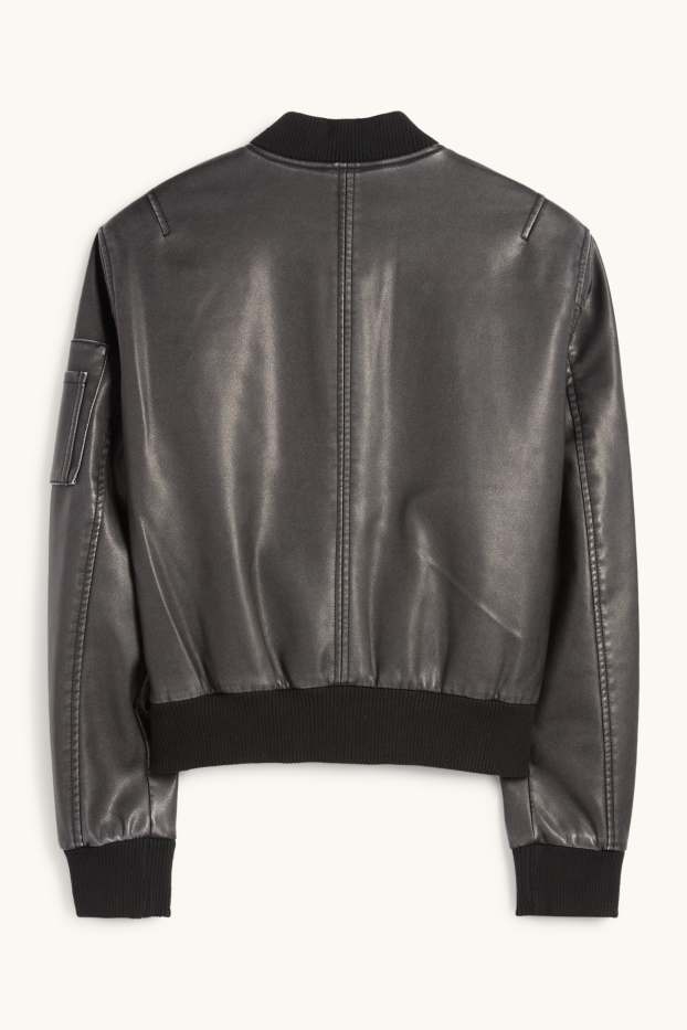Damen - Bomberjacke - Lederimitat - schwarz