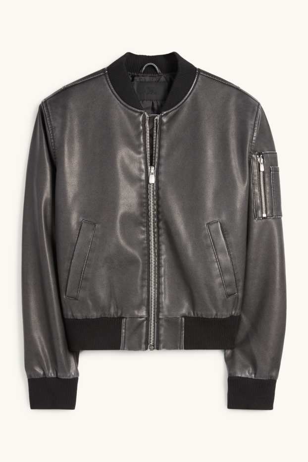 Damen - Bomberjacke - Lederimitat - schwarz