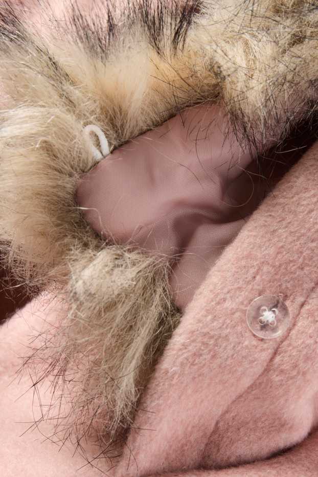 Kinderen: meisjes - Mantel met capuchon en imitatiebontrandje - gevoerd - fuchsiarood