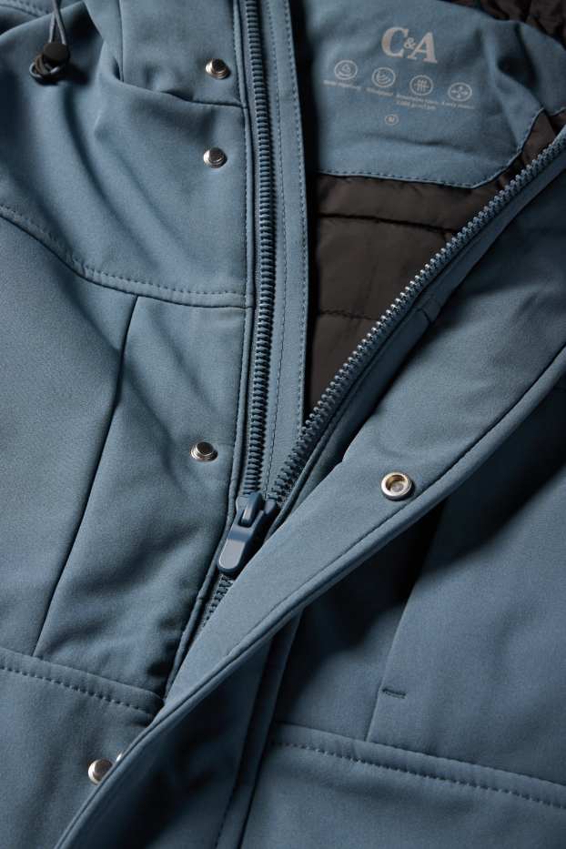 Hommes - Veste à coquille souple avec capuche - finition doublée - finition déperlante - 4 Way Stretch - bleu