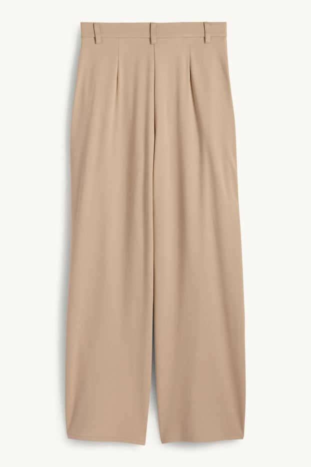 Dámské - Žerzejové kalhoty - high waist - wide leg - béžová