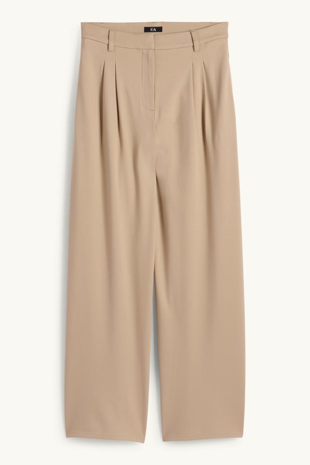 Dámské - Žerzejové kalhoty - high waist - wide leg - béžová