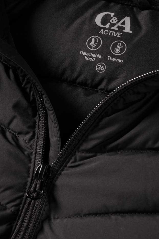 Femei - Jachetă matlasată sport cu glugă - negru