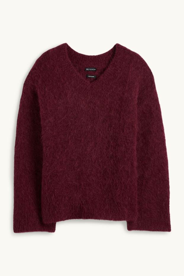 Femei - Pulover - amestec de lână alpaca - bordo