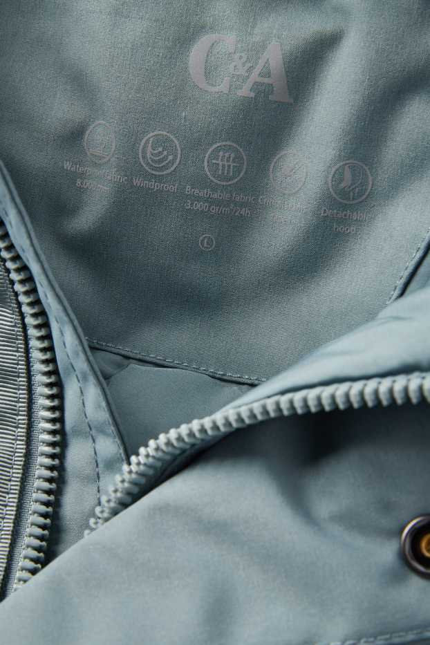 Pánské - Bunda s kapucí - s výplní - vodotěsná - světle modrá