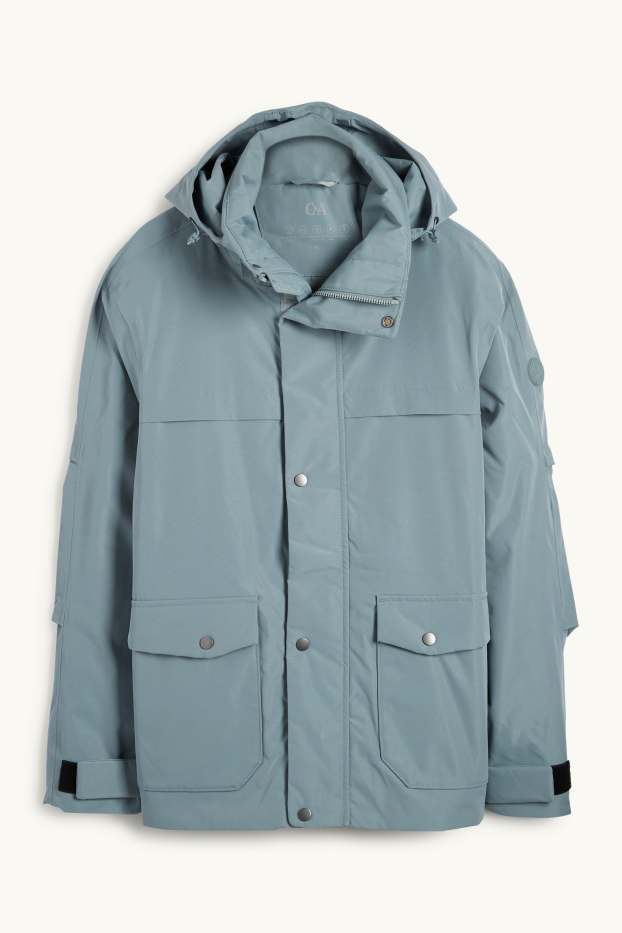 Pánské - Bunda s kapucí - s výplní - vodotěsná - světle modrá