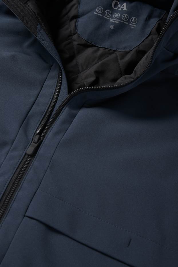 Hommes - Veste à coquille souple avec capuche - finition doublée - finition déperlante - 4 Way Stretch - bleu foncé