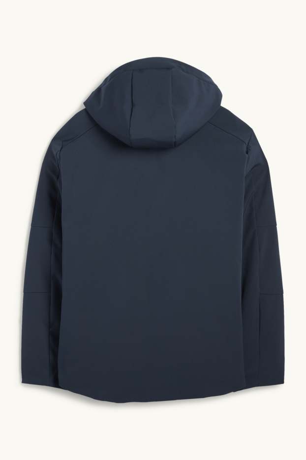 Hommes - Veste à coquille souple avec capuche - finition doublée - finition déperlante - 4 Way Stretch - bleu foncé