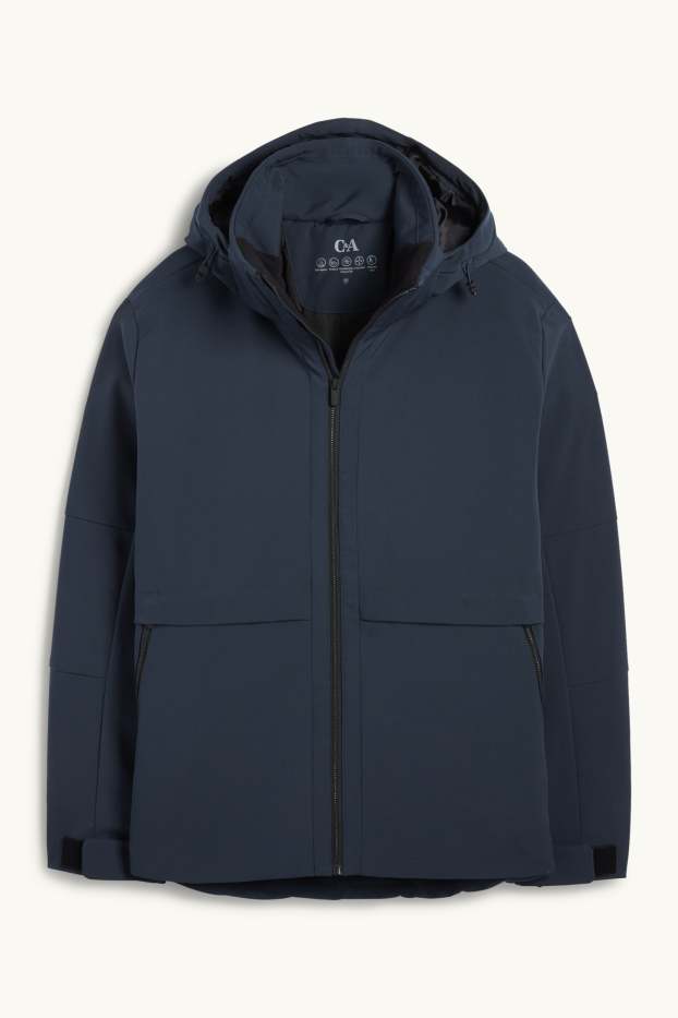 Hommes - Veste à coquille souple avec capuche - finition doublée - finition déperlante - 4 Way Stretch - bleu foncé