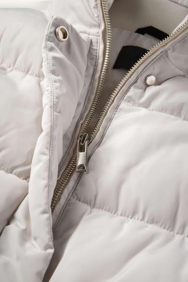 Femmes - Doudoune sans manches avec ceinture - gris clair