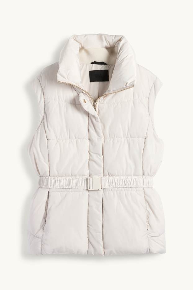 Femmes - Doudoune sans manches avec ceinture - gris clair