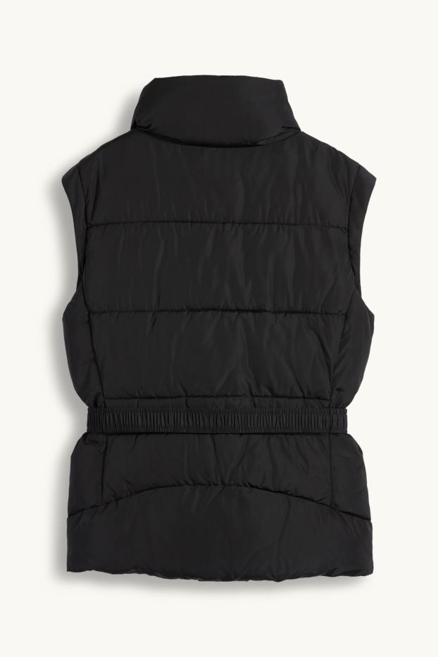 Damen - Steppweste mit Gürtel - schwarz