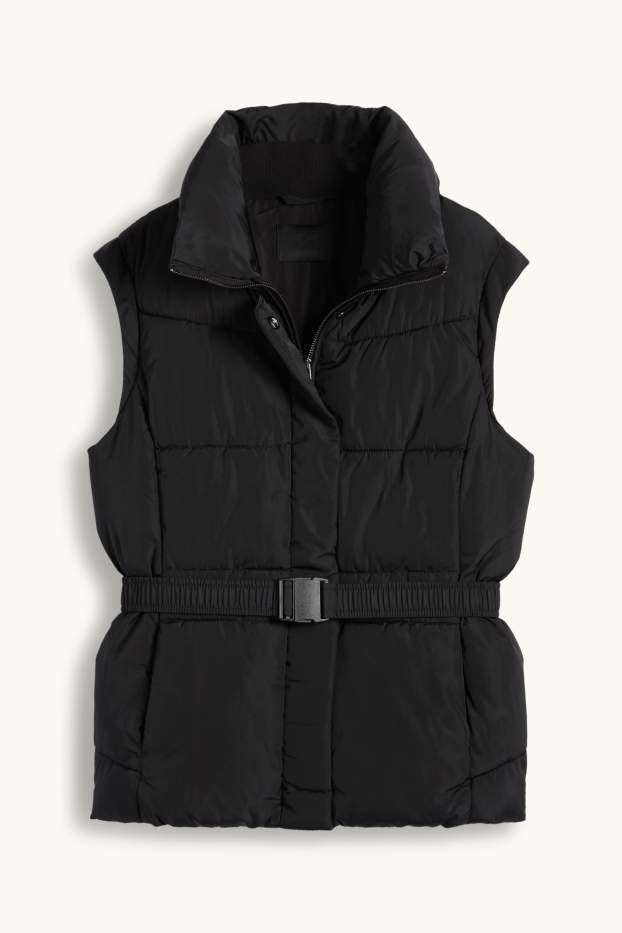 Damen - Steppweste mit Gürtel - schwarz