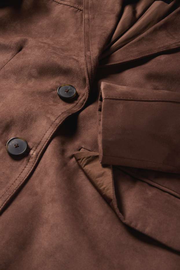 Damen - Longblazer - Regular Fit - Velourslederimitat - hellbraun