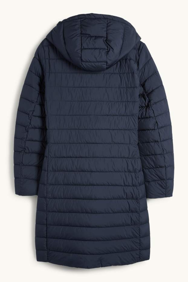 Women - Quilted coat with hood - dark blue