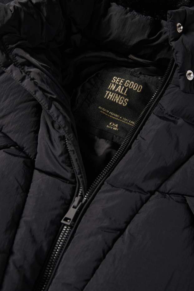 Kinder Mädchen - Steppjacke mit Kapuze - wasserabweisend - schwarz