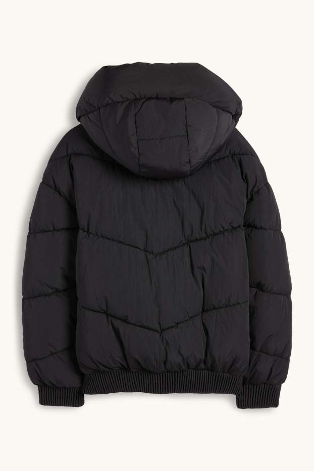 Kinder Mädchen - Steppjacke mit Kapuze - wasserabweisend - schwarz