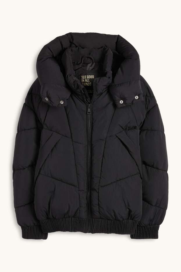 Kinder Mädchen - Steppjacke mit Kapuze - wasserabweisend - schwarz