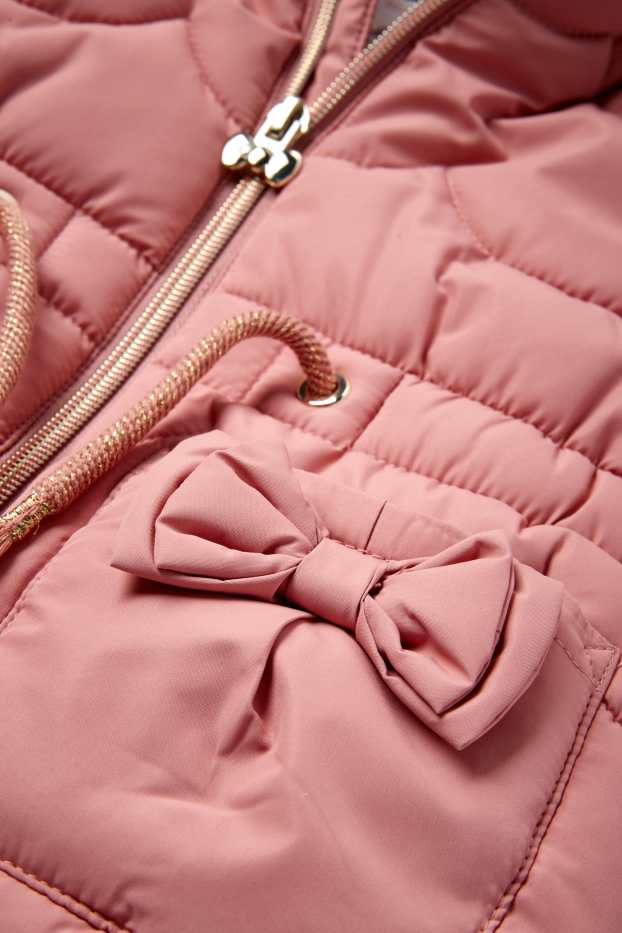 Neonate - Motivo fiocco - giacca trapuntata neonate con cappuccio - idrorepellente - rosa scuro