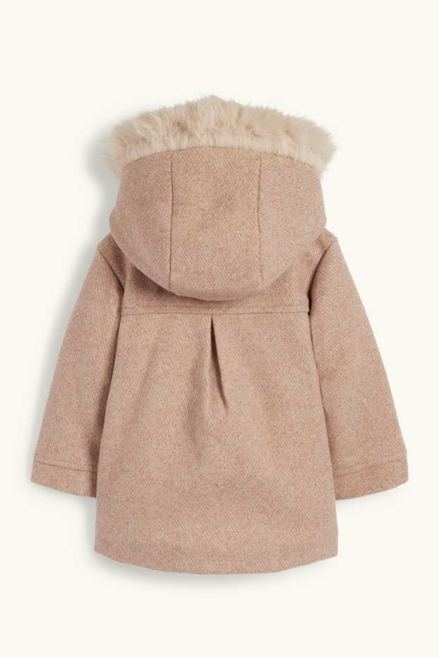 Baby Mädchen - Herz - Baby-Mantel mit Kapuze und Kunstfellbesatz - hellbraun